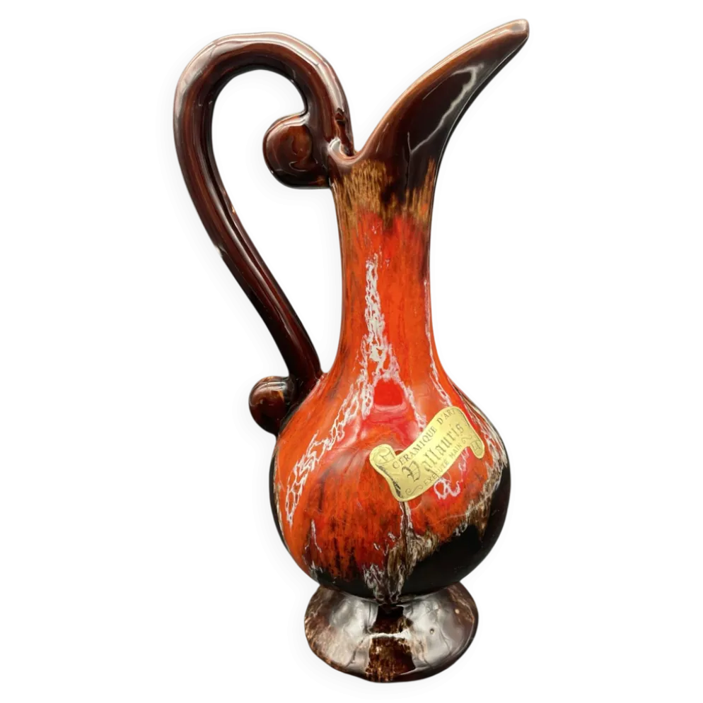 Aiguière en céramique de Vallauris avec étiquette d’origine