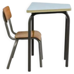 Ancien bureau d'écolier avec sa chaise mullca assortie