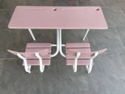 Ancien bureau d’écolier double vintage entièrement restauré