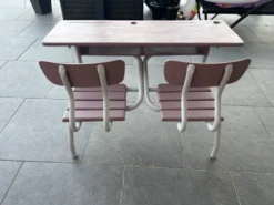 Ancien bureau d’écolier double vintage entièrement restauré