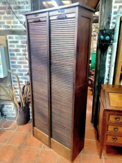Ancien classeur a rideaux double en chêne, 196×87cms de H