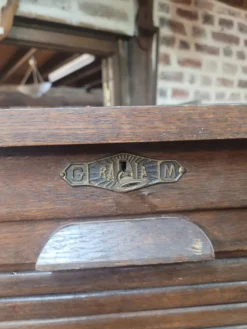 Ancien classeur a rideaux double en chêne, 196×87cms de H
