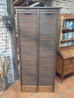 Ancien classeur a rideaux double en chêne, 196×87cms de H