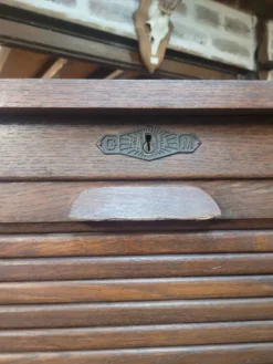 Ancien classeur a rideaux double en chêne, 196×87cms de H