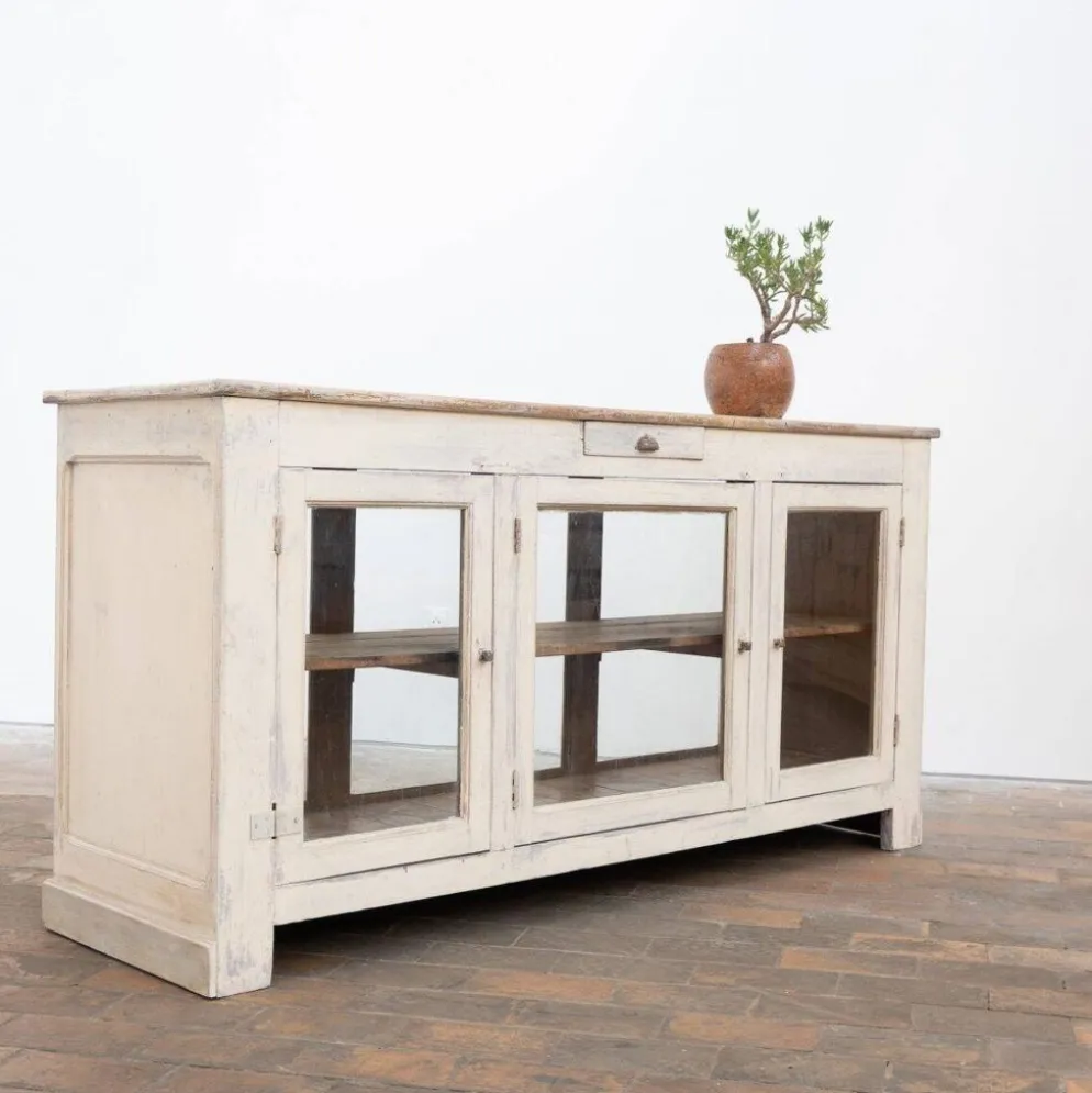 Ancien comptoir vitrine en bois peint – début XXe siècle