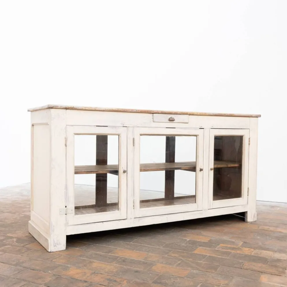 Ancien comptoir vitrine en bois peint – début XXe siècle