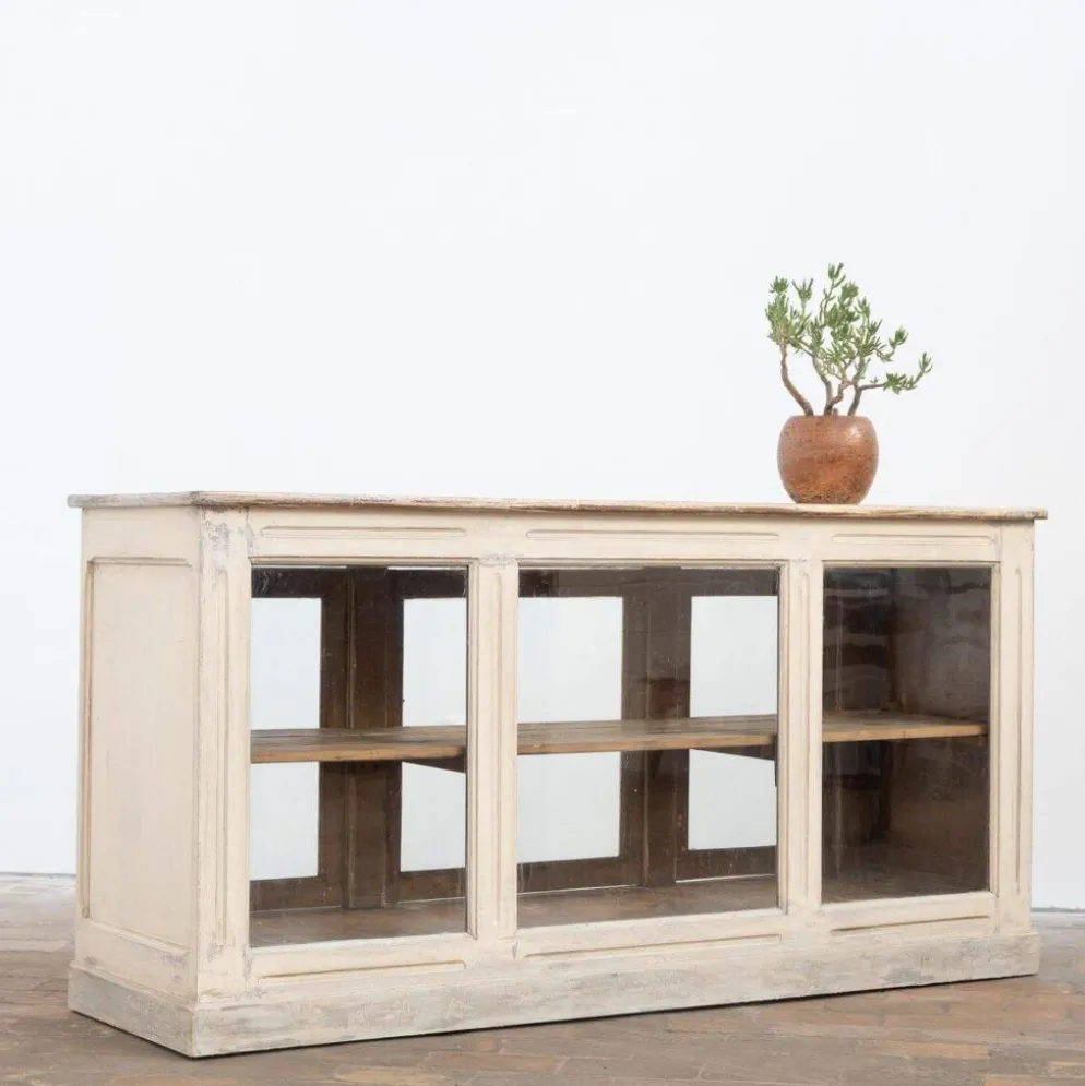 Ancien comptoir vitrine en bois peint – début XXe siècle