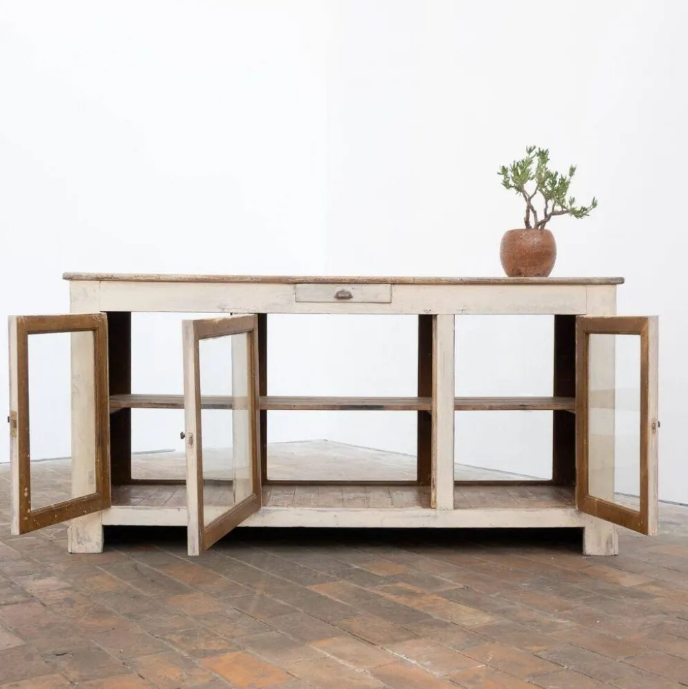 Ancien comptoir vitrine en bois peint – début XXe siècle