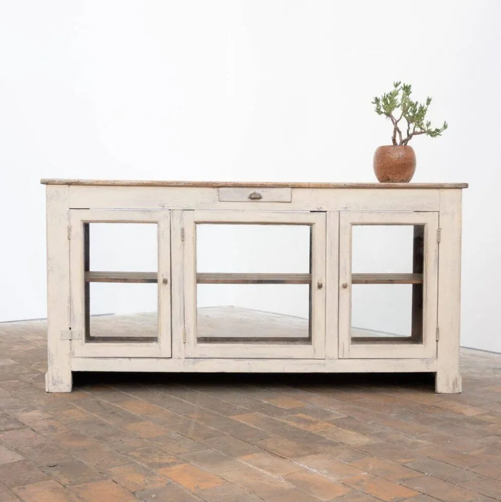 Ancien comptoir vitrine en bois peint – début XXe siècle