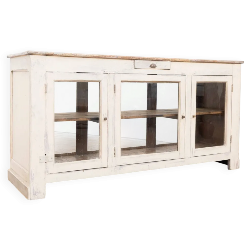 Ancien comptoir vitrine en bois peint – début XXe siècle