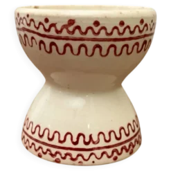 Ancien coquetier diabolo avec motifs bordeaux