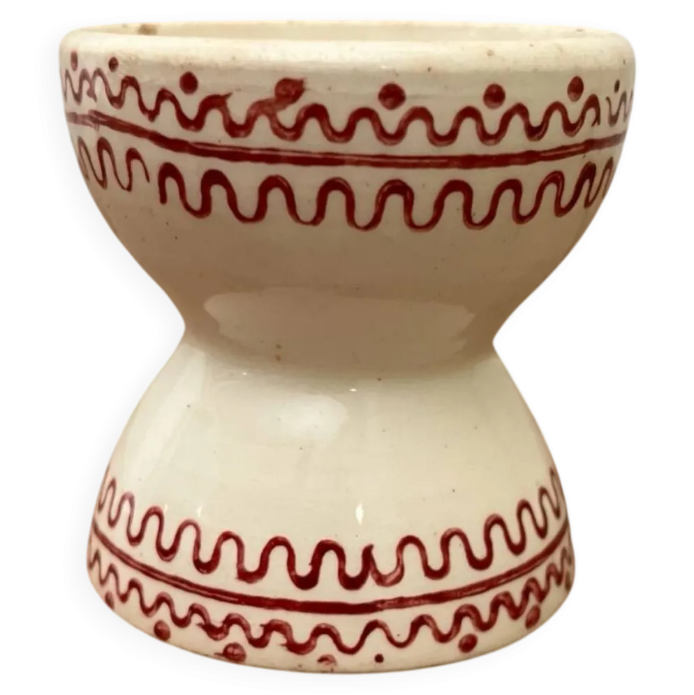 Ancien coquetier diabolo avec motifs bordeaux
