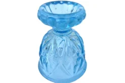 Ancien coquetier piédouche godronné verre bleu transparent