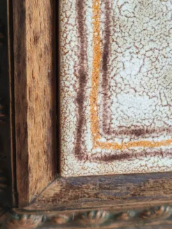 Ancien Dessous de Plat en Céramique Italienne et Cadre Bois