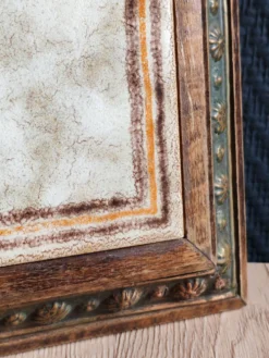 Ancien Dessous de Plat en Céramique Italienne et Cadre Bois