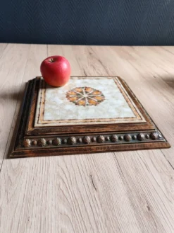 Ancien Dessous de Plat en Céramique Italienne et Cadre Bois