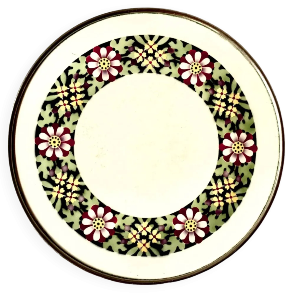 Ancien dessous de plat en céramique - décor floral