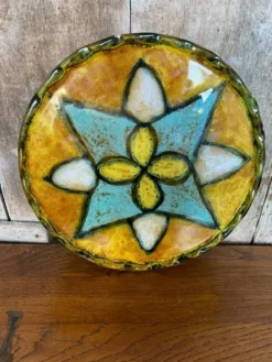 Ancien Dessous De Plat Style VALLAURIS Céramique Multicolore Made France #B774