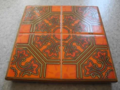 ancien dessous plat faïence orangetable vintage trivet