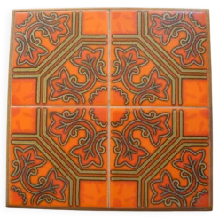 ancien dessous plat faïence orangetable vintage trivet