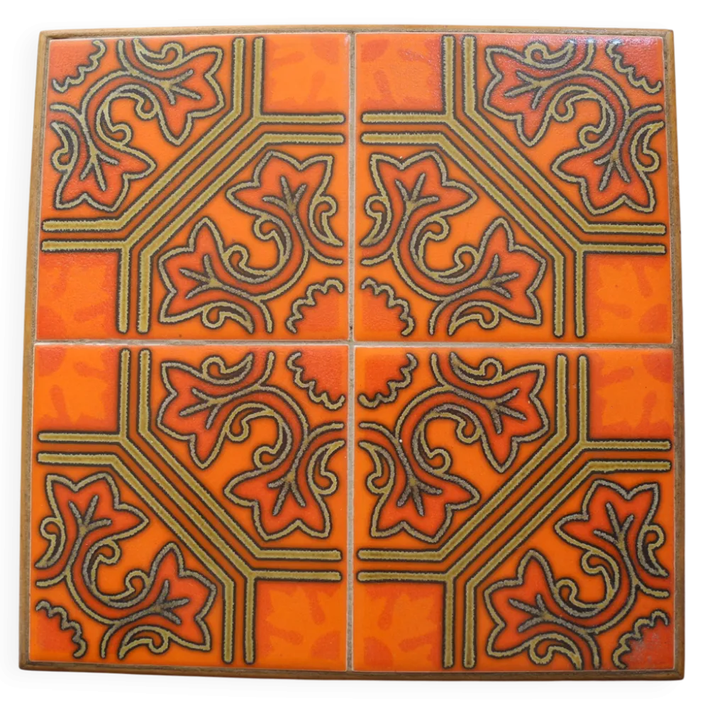 ancien dessous plat faïence orangetable vintage trivet
