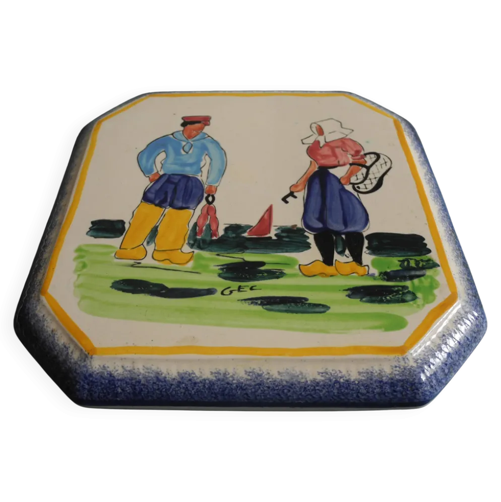 ancien dessous plat faïence Pornic La Rochelle table vintage trivet