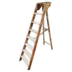 Ancien escabeau authentique de peintre en bois patiné vintage