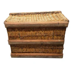 Ancien grand panier en osier français, première moitié du XXe siècle