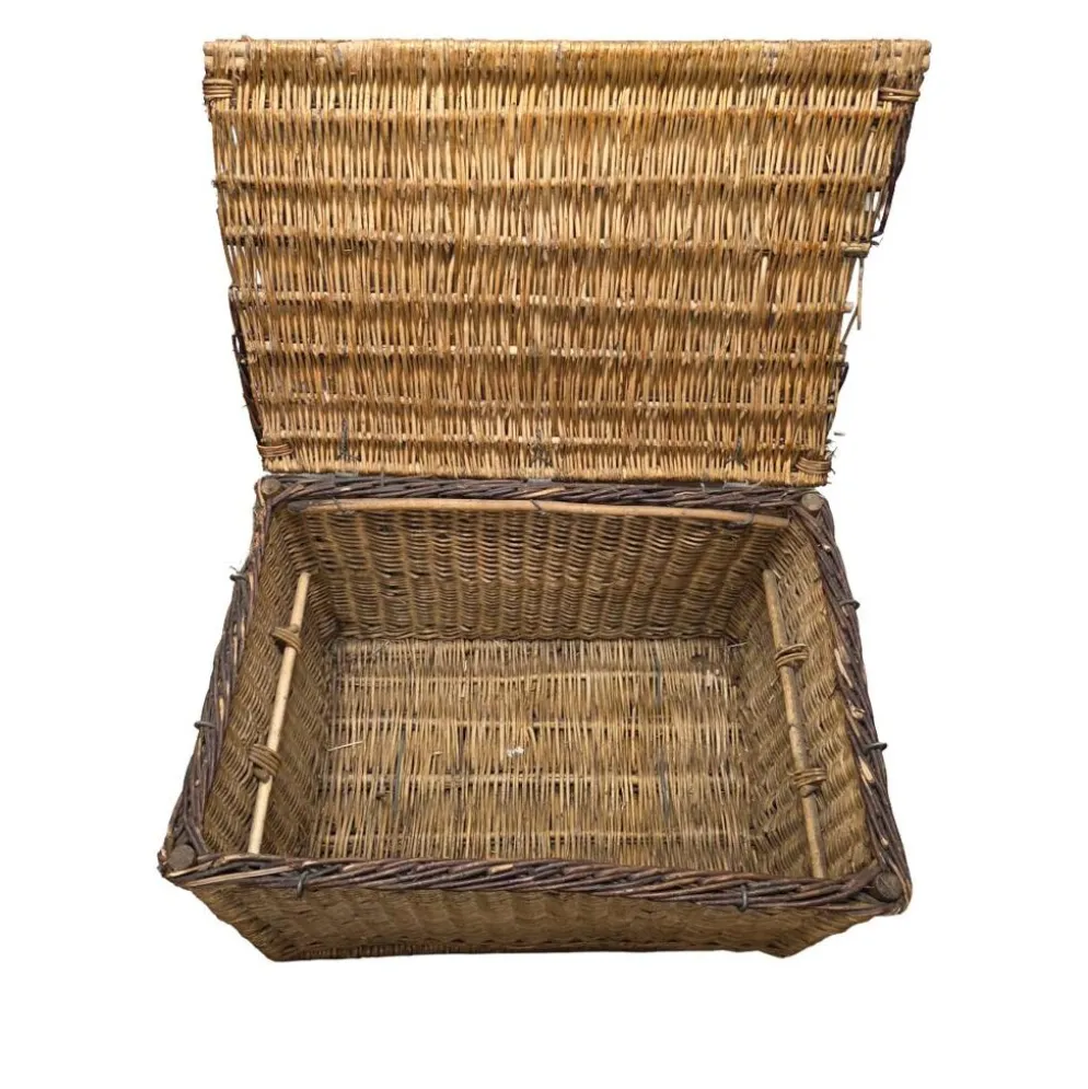 Ancien grand panier en osier français, première moitié du XXe siècle