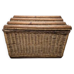 Ancien grand panier en osier français, première moitié du XXe siècle