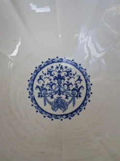 Ancien grand saladier Gien modèle Rouen arabesques bleu 30x14cm
