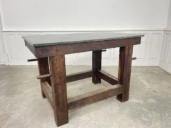 Ancien ilot de travail 1930 en chêne et granit