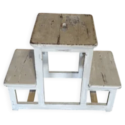 Ancien marchepied / escabeau en bois patiné – style brocante campagne