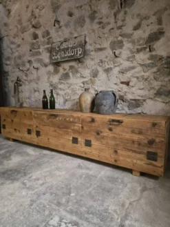Ancien meuble d'atelier industriel français en pin / banc de rangement, vers 1880–1900
