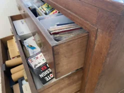 Ancien meuble de métier, comptoir à 3 tiroirs en chêne