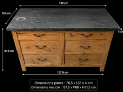 Ancien meuble de métier en bois avec plateau en pierre