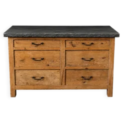 Ancien meuble de métier en bois avec plateau en pierre