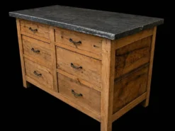 Ancien meuble de métier en bois avec plateau en pierre