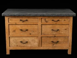 Ancien meuble de métier en bois avec plateau en pierre