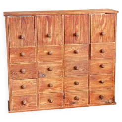 Ancien meuble de métier en pin à 19 tiroirs - Style apothicaire