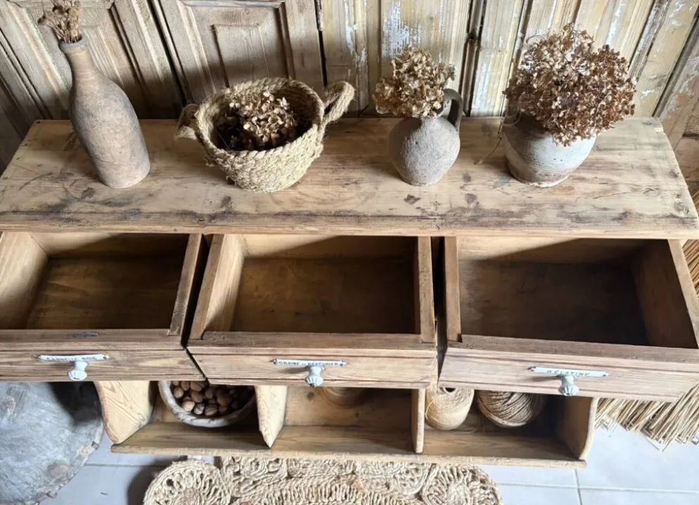 Ancien Meuble Grainetier D’épicerie – Tiroirs, Vitrines & Plaques Émai