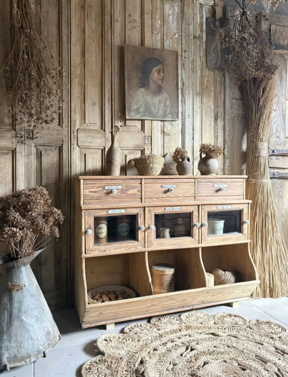 Ancien Meuble Grainetier D’épicerie – Tiroirs, Vitrines & Plaques Émai