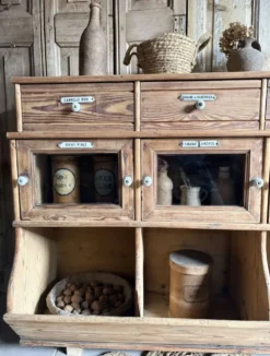 Ancien Meuble Grainetier D’épicerie – Tiroirs, Vitrines & Plaques Émai