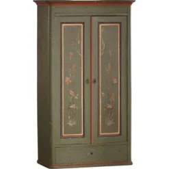 Ancienne armoire danoise peinte avec des motifs floraux, art populaire, 19e siècle