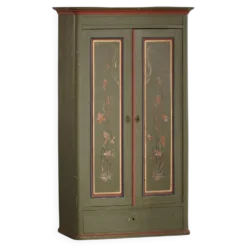 Ancienne armoire danoise peinte avec des motifs floraux, art populaire, 19e siècle