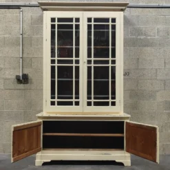 Ancienne bibliothèque d'école, vaisselier blanc patiné deux corps année 1888