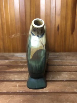 Ancienne bouteille céramique beige & vert + anse vintage