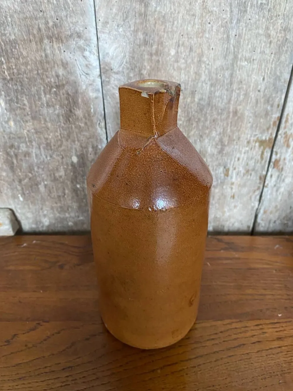 Ancienne Bouteille Doulton Lambeth Grès au Sel Marron Culot Carré 1860