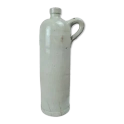 Ancienne bouteille en grès vernissé beige XIXe, avec anse, déco vintage
