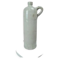 Ancienne bouteille en grès vernissé beige XIXe, avec anse, déco vintage